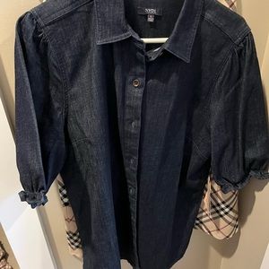 NYDJ denim blouse with puff sleeves NYT